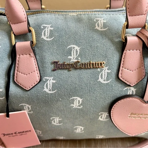 NWT Juicy Couture Gothic Denim bestseller satchel purse w wallet & heart charm - Picture 10 of 13